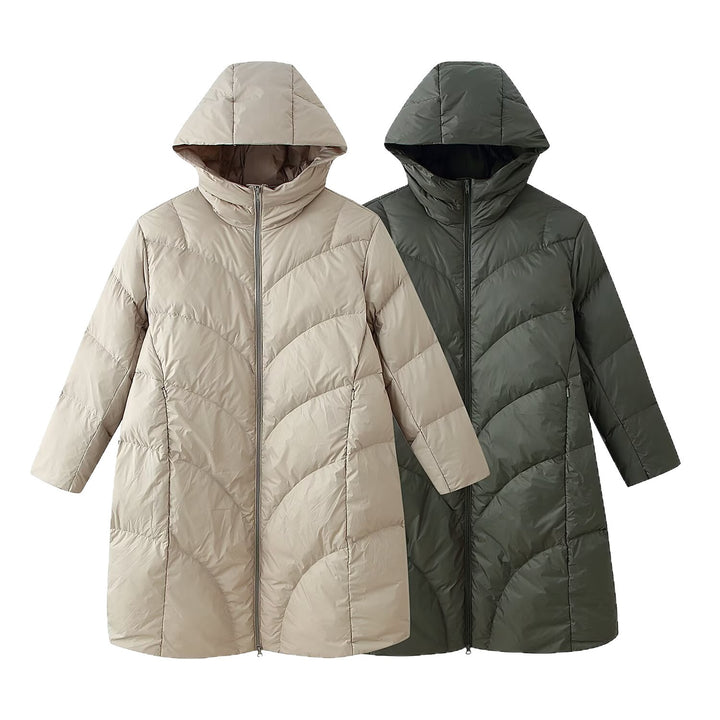 Women's longer padded quilted coat with hood and double zipper Mune Fashion