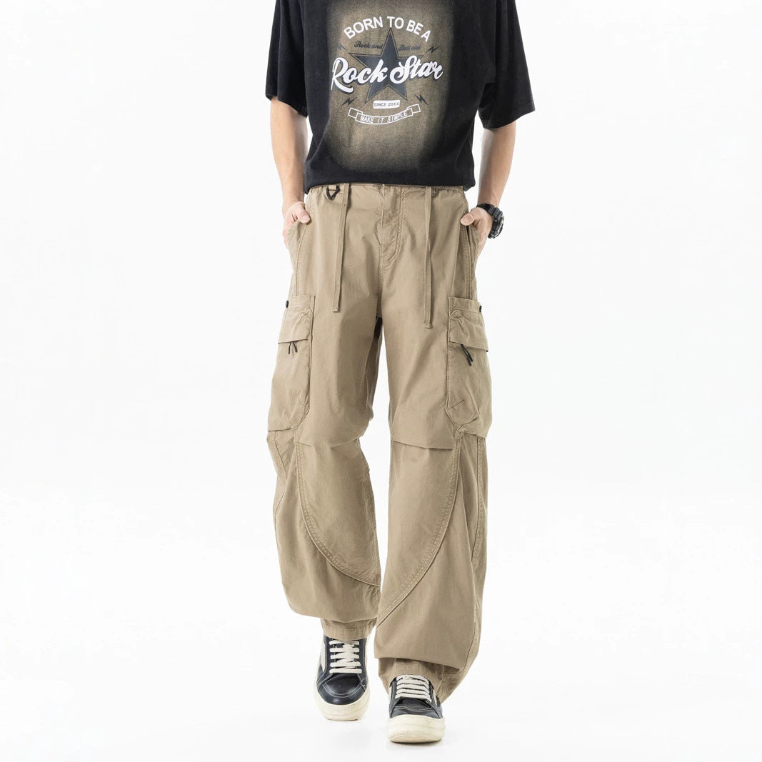 Men's loose-fitting utility cargo pants with multiple pockets and adjustable waistband Drune