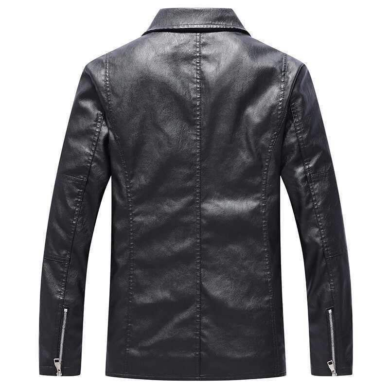 Men's Slim-Fit Faux Leather Motorcycle Jacket with Asymmetrical Zipper Front Mune Fashion