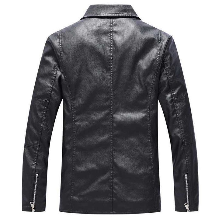 Men's Slim-Fit Faux Leather Motorcycle Jacket with Asymmetrical Zipper Front Mune Fashion