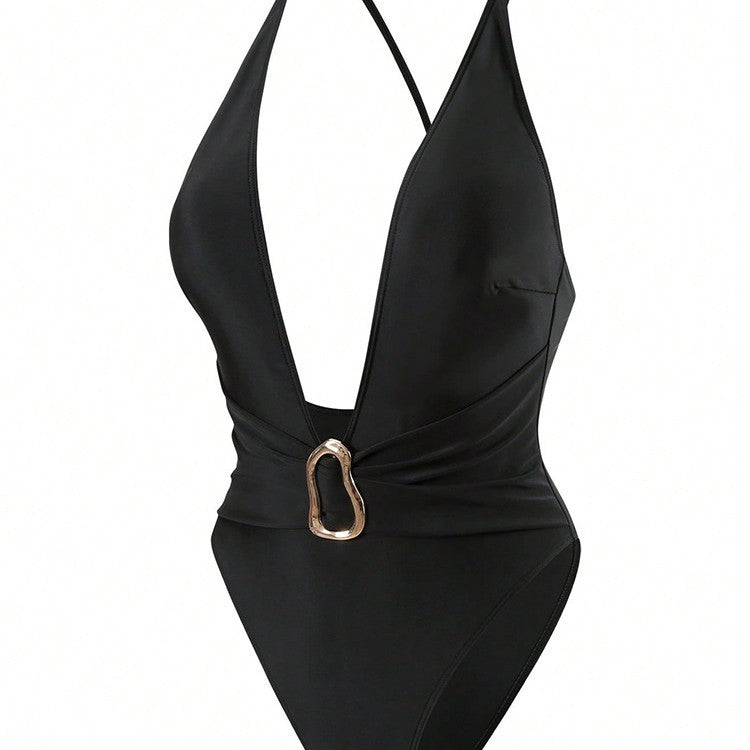 Ladies Elegant One-Piece Swimsuit with Refined V-Neck and Adjustable Straps Mune Fashion