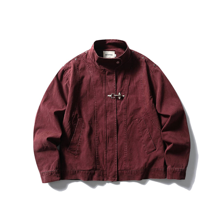 Men's Short Vintage Denim Field Blouson with Stand Collar, Toggle Closure and Utility Pockets Mune Fashion