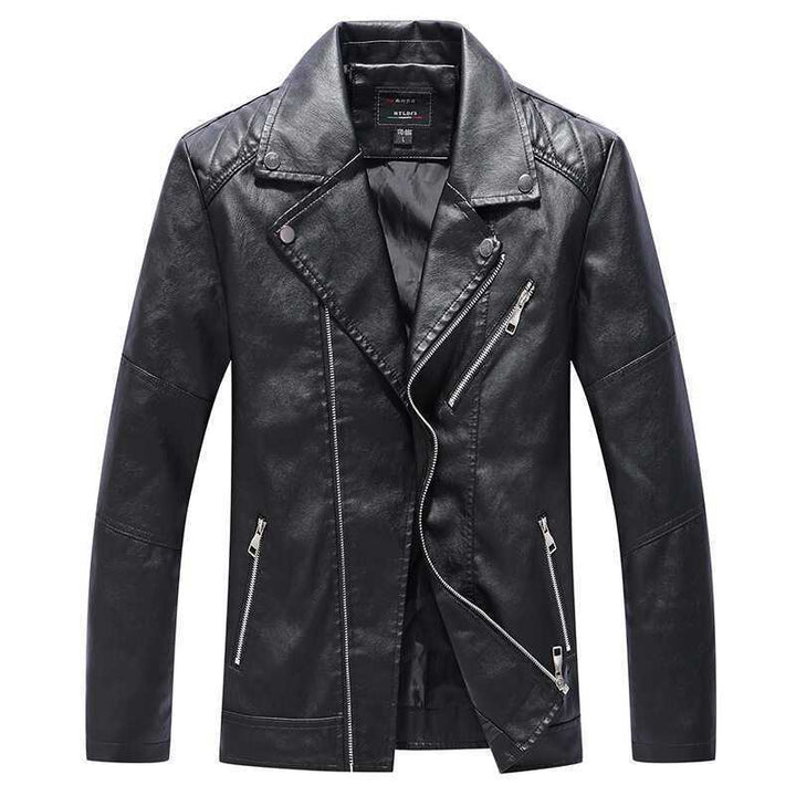 Men's Slim-Fit Faux Leather Motorcycle Jacket with Asymmetrical Zipper Front Mune Fashion