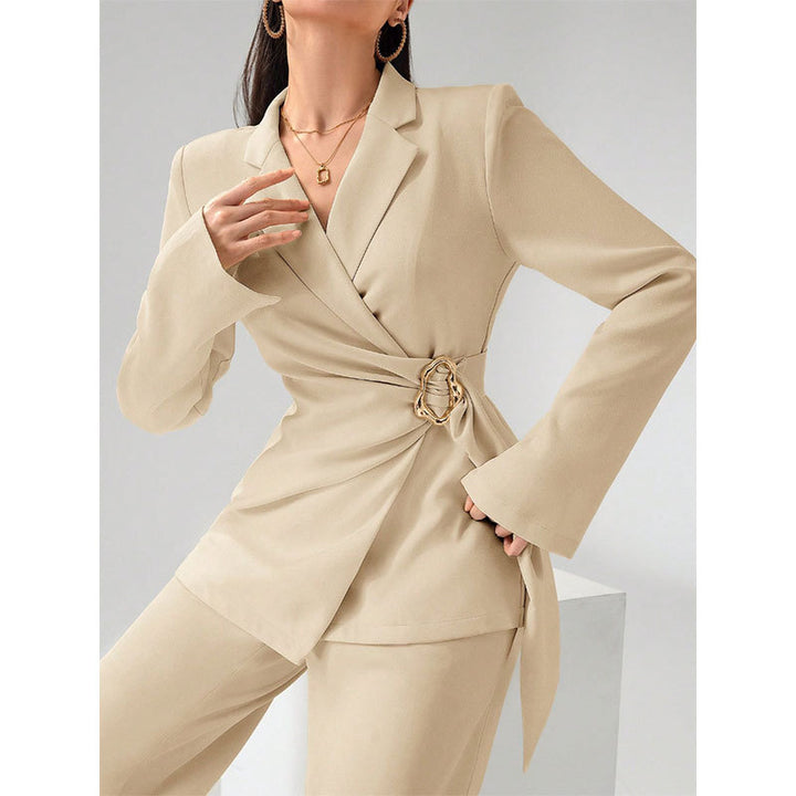 Women Elegant Blazer Suit with Waist Belt Mune Fashion