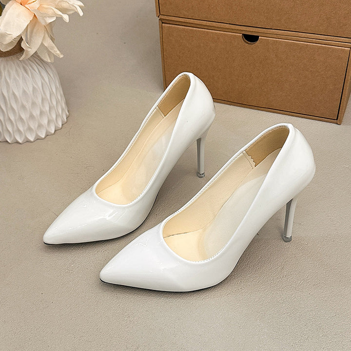 Ladies Elegant Patent Pumps with Pointed Toe, Padded Comfort Sole and Slim Stiletto Heel