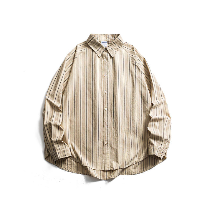 Unisex Oversize Shirt Jacket in striped cotton blend with rounded hem Mune Fashion
