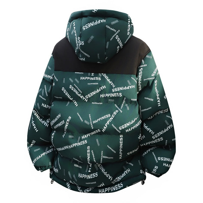 Unisex Oversize Padded Hoodie Jacket with Allover Print & Contrast Yoke Mune Fashion