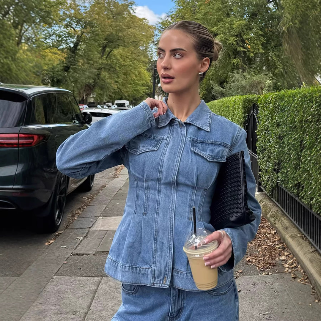 Women Tailored Denim Jacket with Contouring Darts Mune Fashion