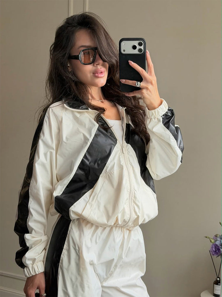 Ladies Sportives Nylon Set with Boxy Zip Jacket and High-Waist Jogger Mune Fashion