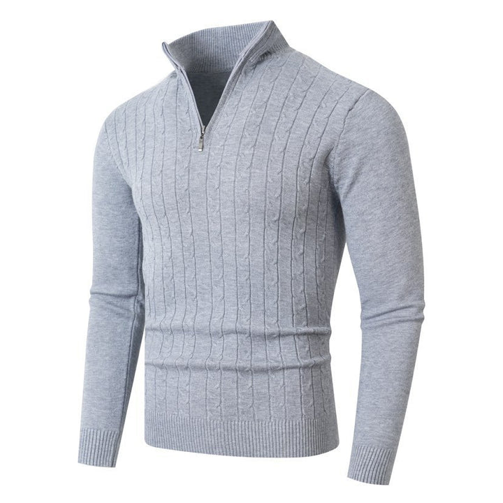 Men's ribbed half-zip sweater with cable pattern, stand-up collar and slim fit Mune Fashion
