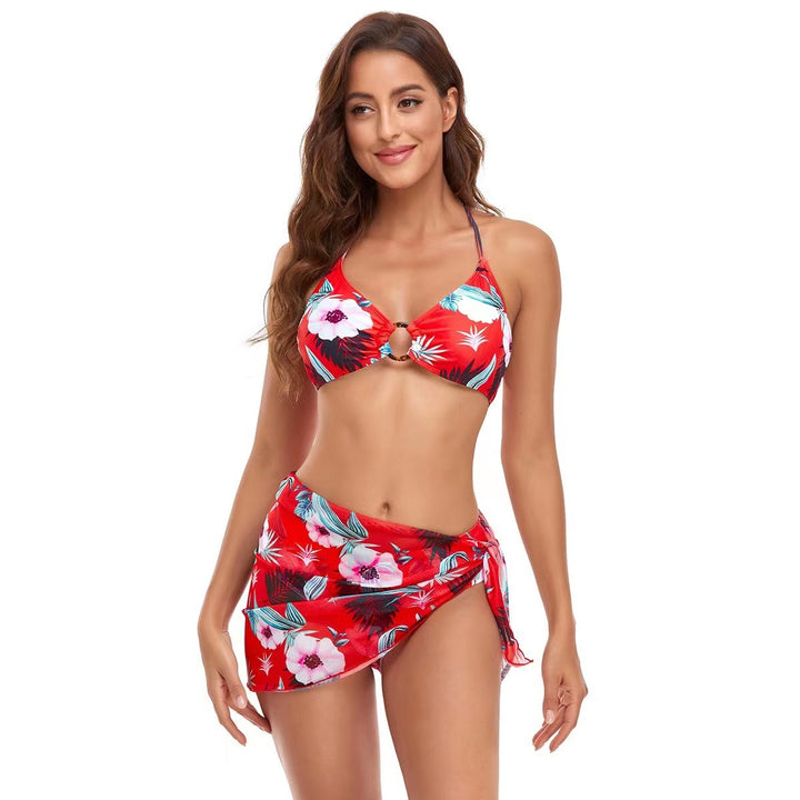 Women's Triangle Bikini Set with trendy wrap skirt and floral design Mune Fashion