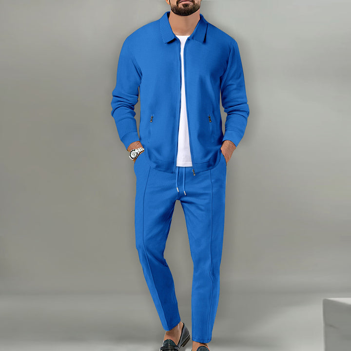 Men's casual waffle knit track set with zipper and drawstring Mune Fashion