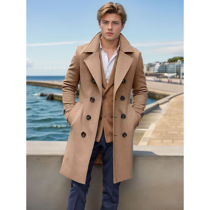 Men's knee-length classic coat with padded lining and elegant button placket Mune Fashion