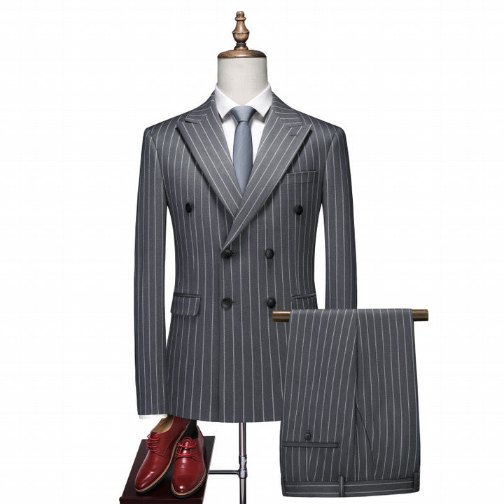 Men's double-breasted pinstripe suit with slim fit blazer and pleated trousers Mune Fashion
