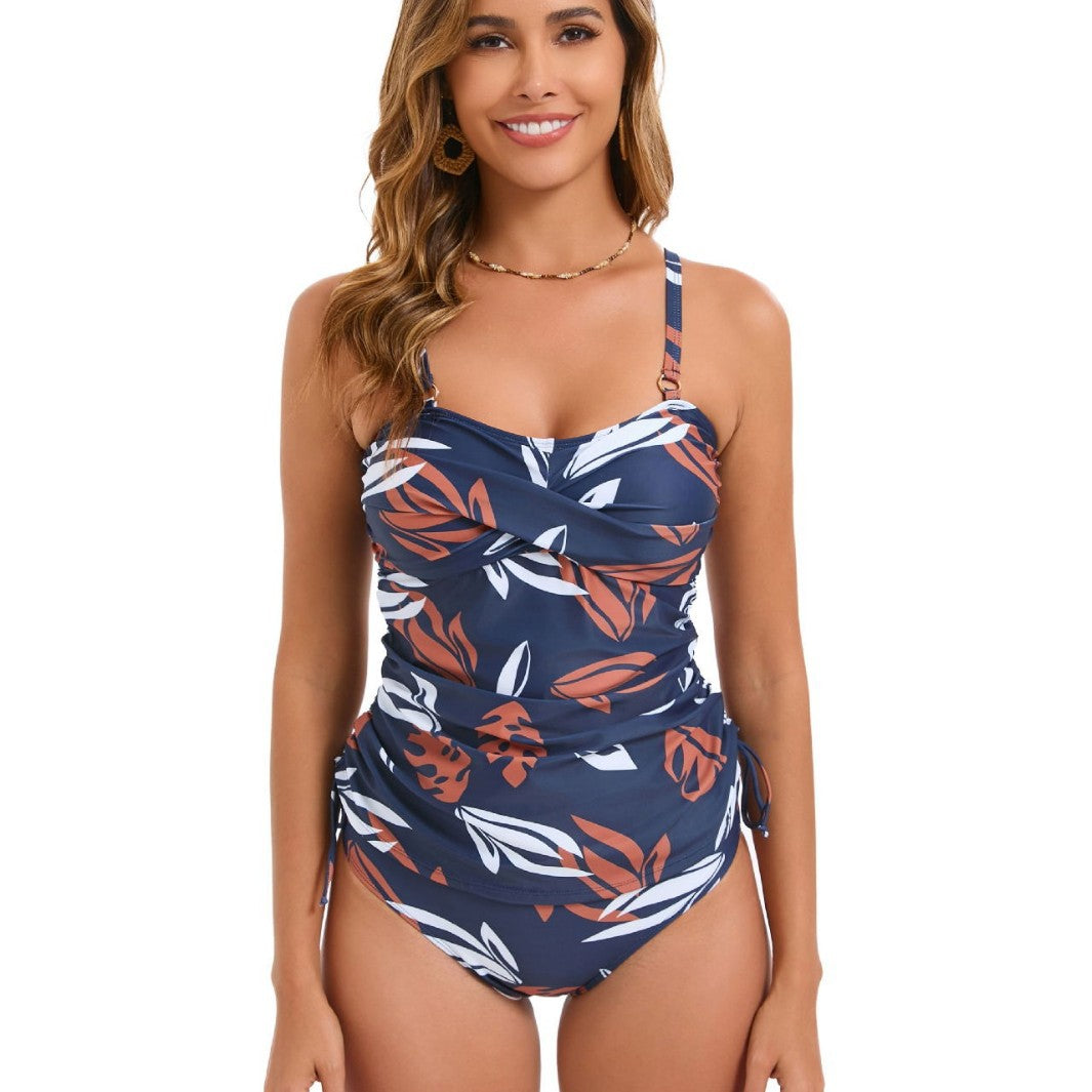 Women's one-piece swimsuit with gathering and floral print Mune Fashion
