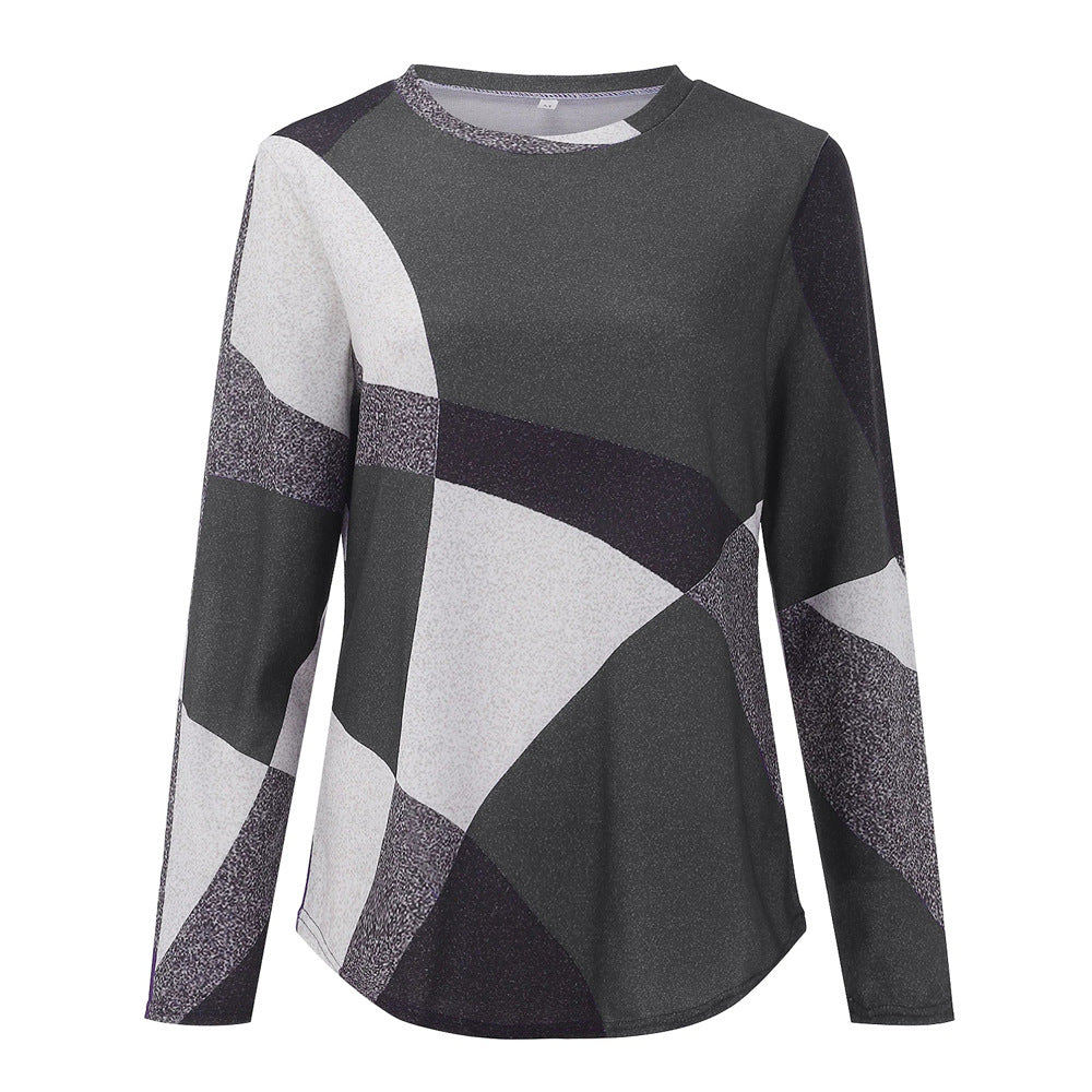 Women's long sleeve shirt with graphic print, round neckline and curved hem Mune Fashion
