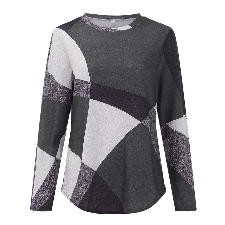Women's long sleeve shirt with graphic print, round neckline and curved hem Mune Fashion