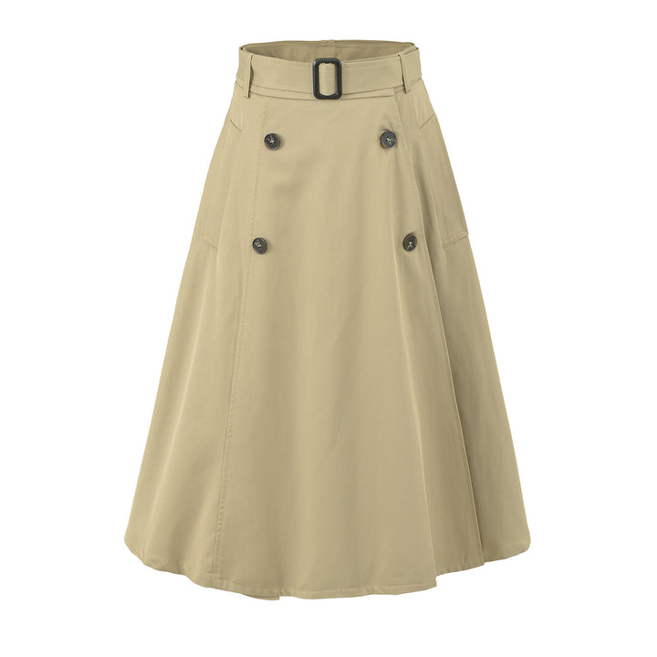 Women's A-Line Trench Skirt with Waist Belt and Decorative Button Placket Mune Fashion