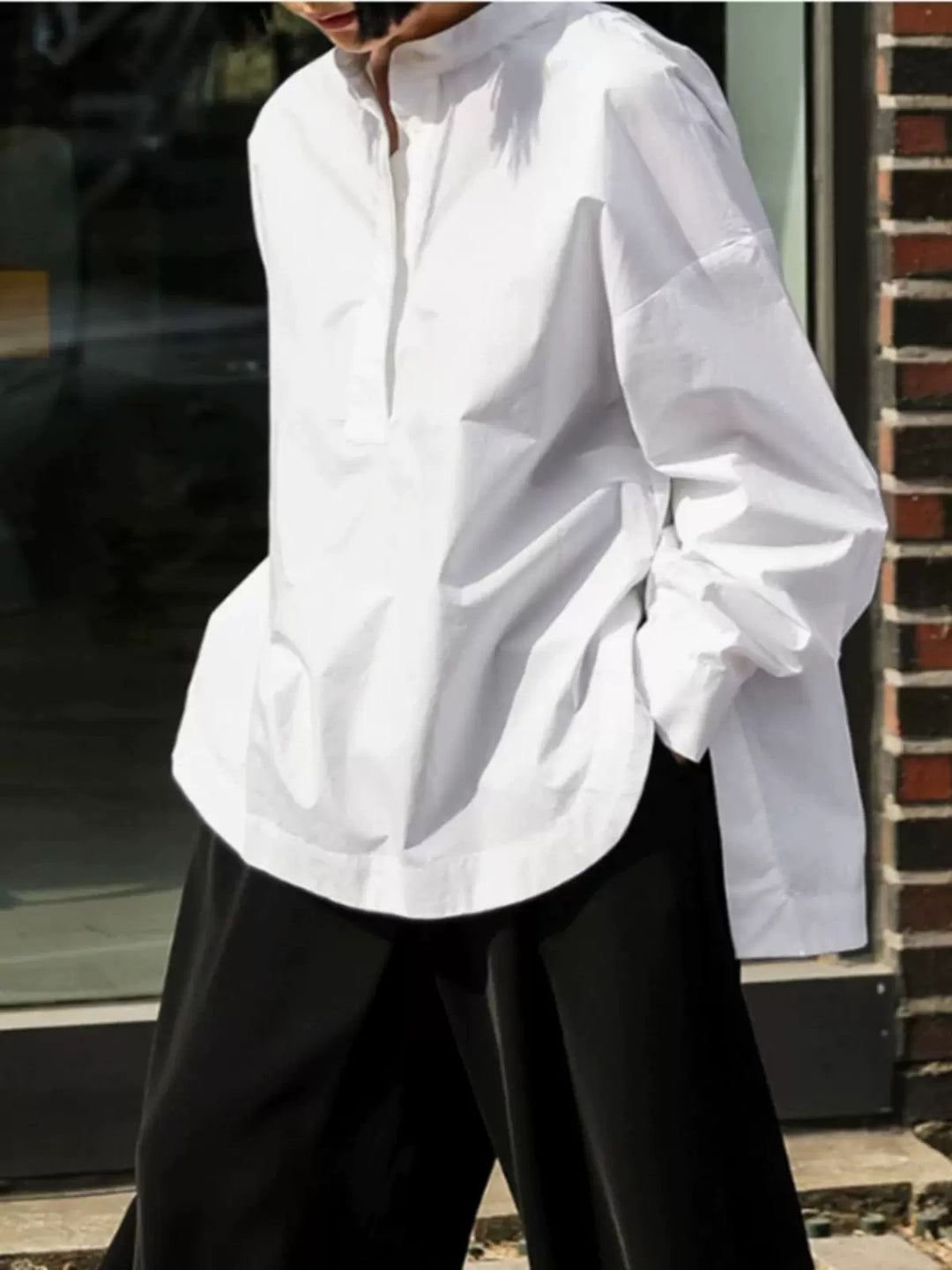 Women Boxy Cotton Blouse with Wide Kent Collar and Casual Fit Mune Fashion