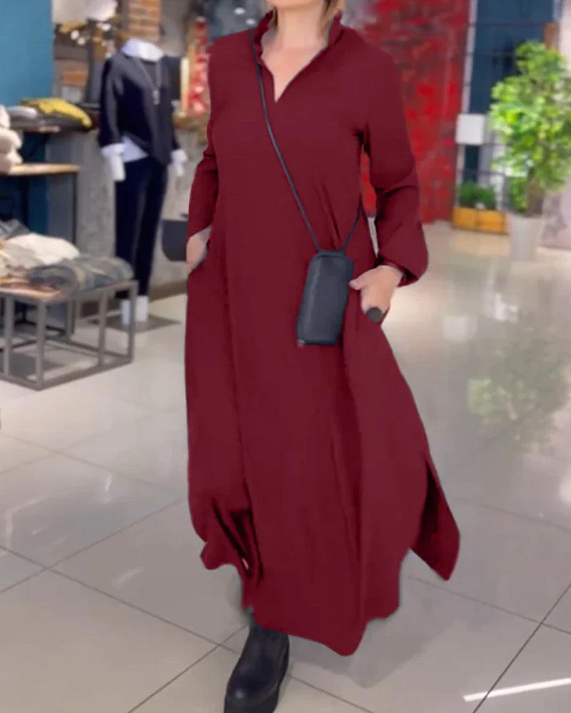 Women's loose maxi dress with side slits and patch pockets Mune Fashion