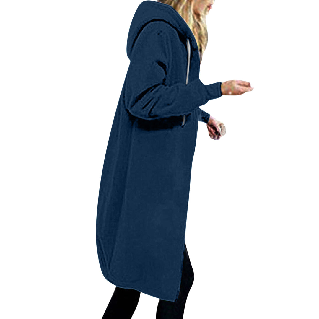Women's longer oversized hoodie coat with rounded hem and zip pockets Mune Fashion