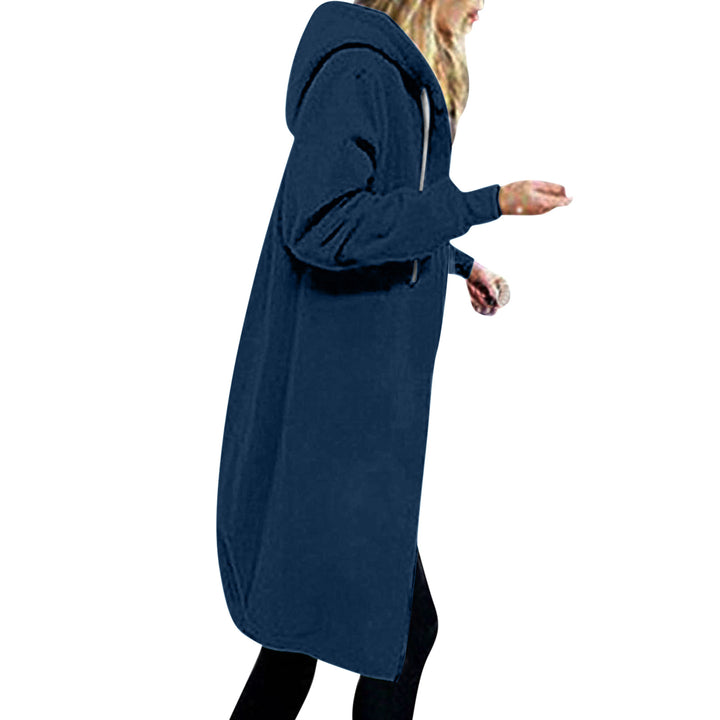 Women's longer oversized hoodie coat with rounded hem and zip pockets Mune Fashion