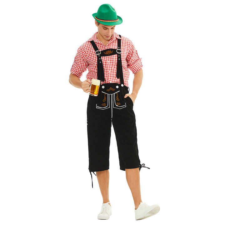 Men's traditional Bavarian leather shorts knee-length with embroidered suspenders Mune Fashion