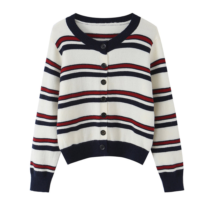Women's fine knit cardigan in cropped boxy cut with full button placket Mune Fashion