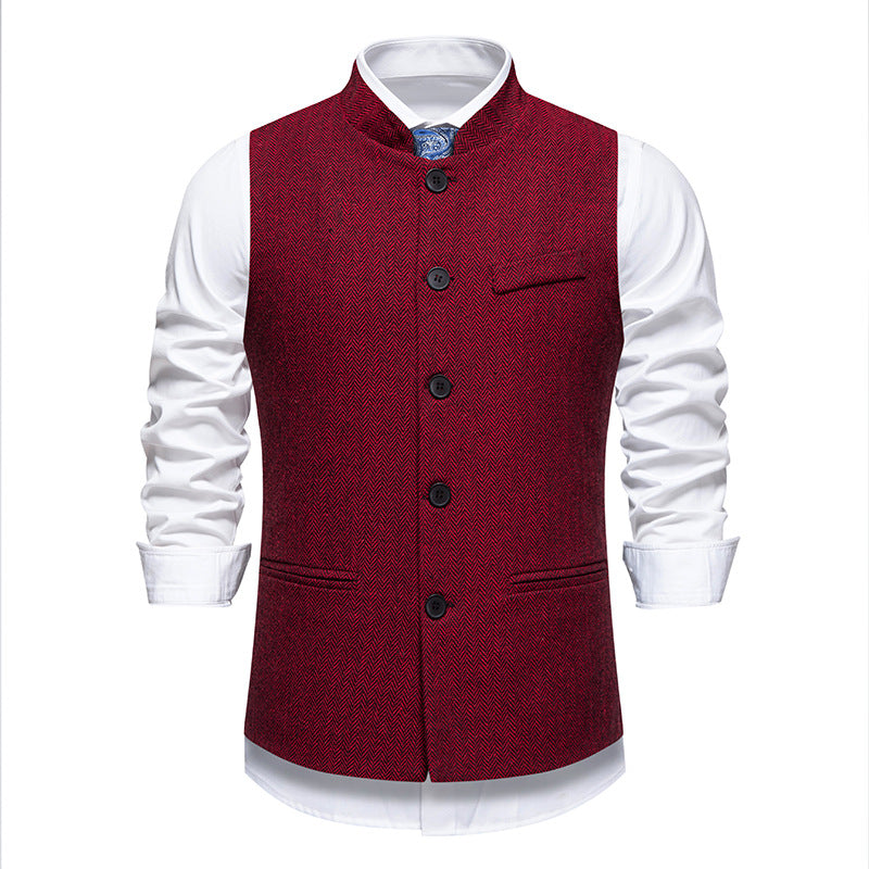 Men's elegant waistcoat with stand-up collar and herringbone pattern made of wool blend Mune Fashion