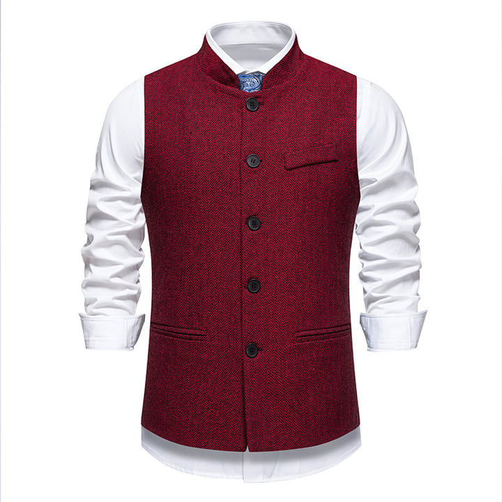 Men's elegant waistcoat with stand-up collar and herringbone pattern made of wool blend Mune Fashion