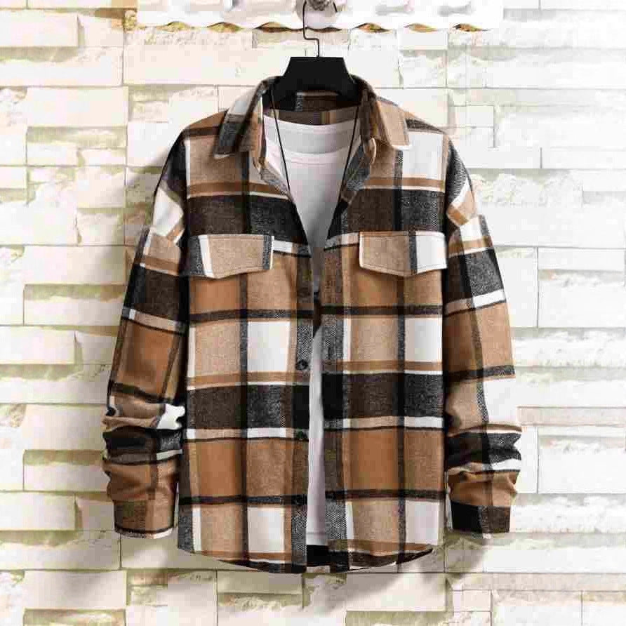 Men's Checked Flannel Shirt Jacket with Chest Pockets and Button Placket Mune Fashion