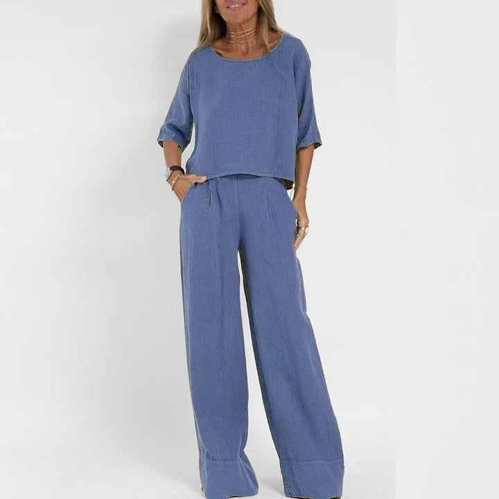Women's airy linen ensemble with wide cut and practical pockets Mune Fashion