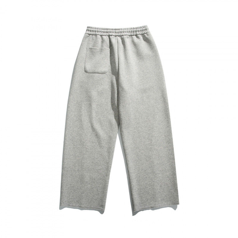 Unisex Loose Cotton Fleece Jogging Pants with Drawstring, Decorative Front Seams and Raw Hem Mune Fashion