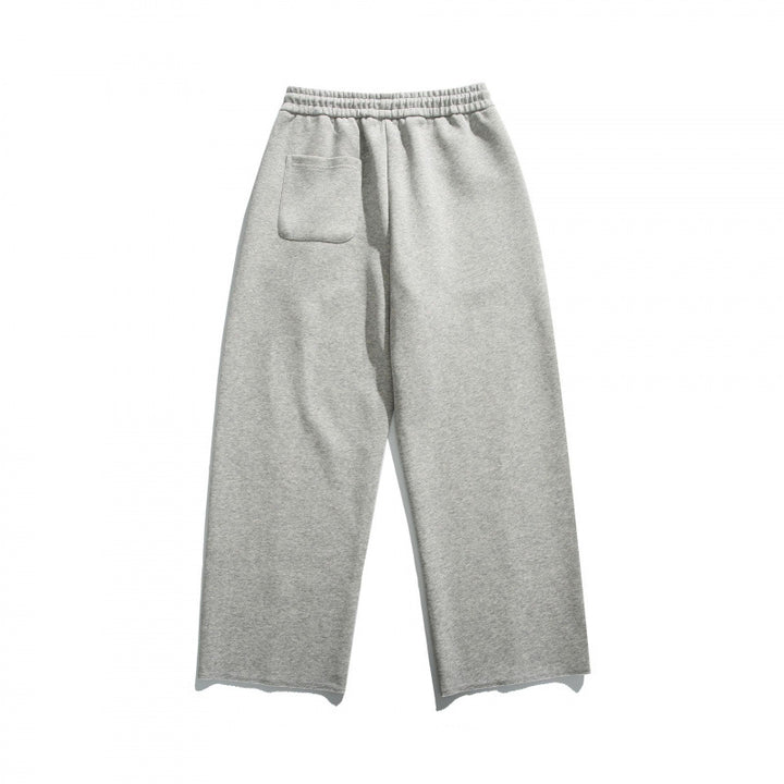 Unisex Loose Cotton Fleece Jogging Pants with Drawstring, Decorative Front Seams and Raw Hem Mune Fashion