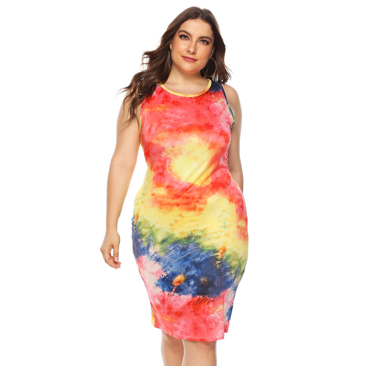 Women fitted summer dress with colorful tie-dye pattern Mune Fashion