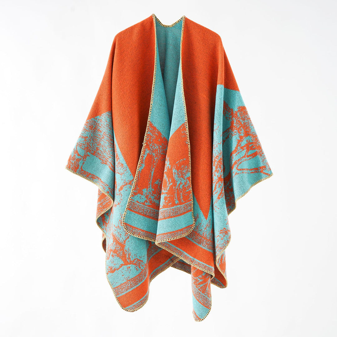 Ladies Jacquard wool blend wrap with open kimono fall and soft touch Mune Fashion
