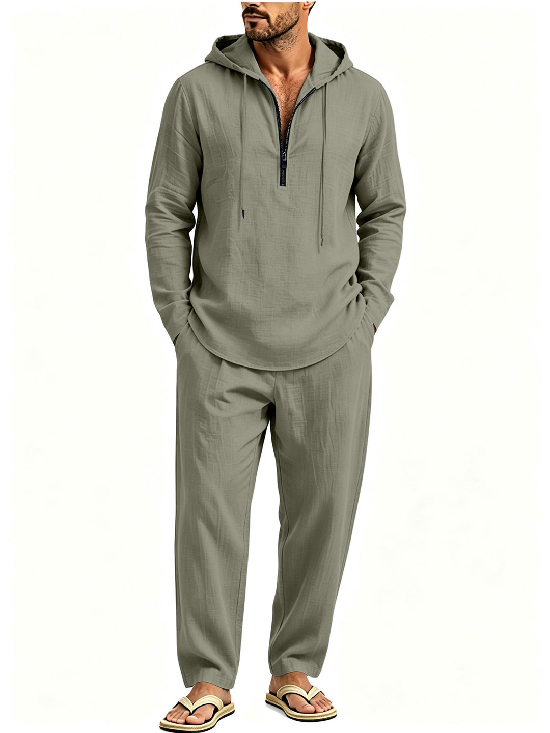 Men's Casual Lounge Set with Half-Zip Hoodie and Loose-Fitting Leisure Pants Mune Fashion