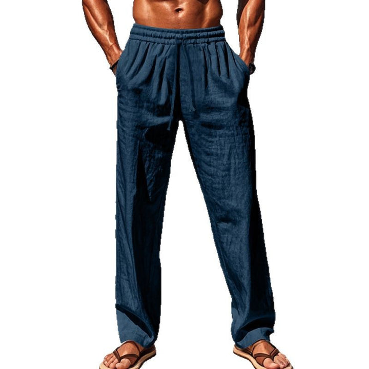 Men's nan maritime casual linen pants with wide leg elastic drawstring and pleats Mune Fashion