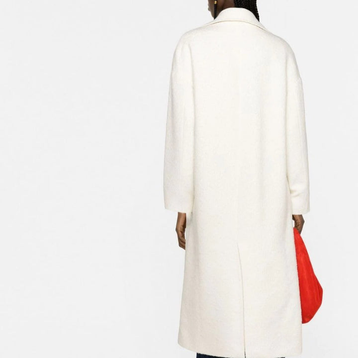 Women's Long Boucle Coat with Boxy Silhouette and Flap Pockets Mune Fashion