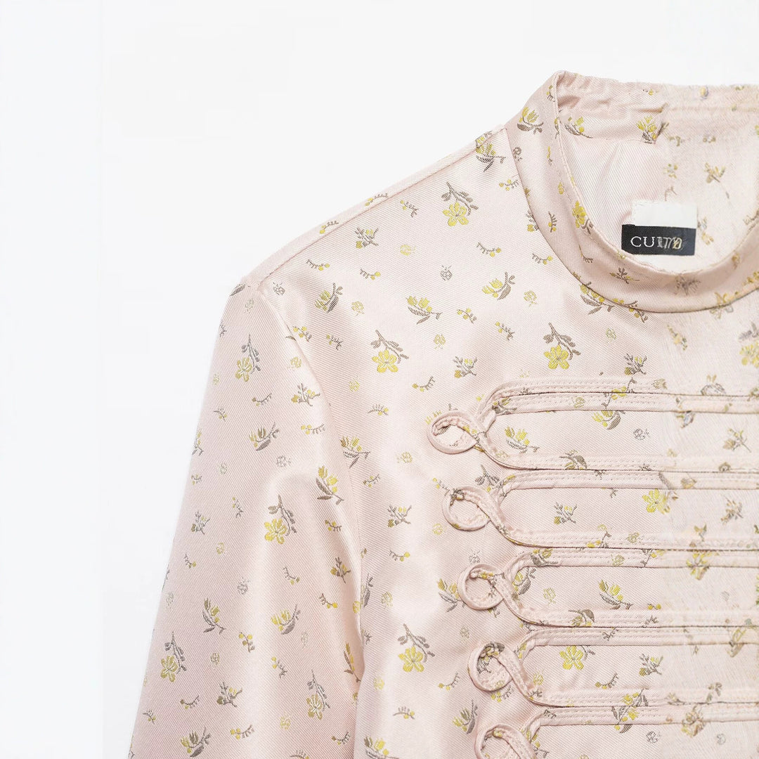 Women's short jacket in military-inspired brocade and frogging design Drune