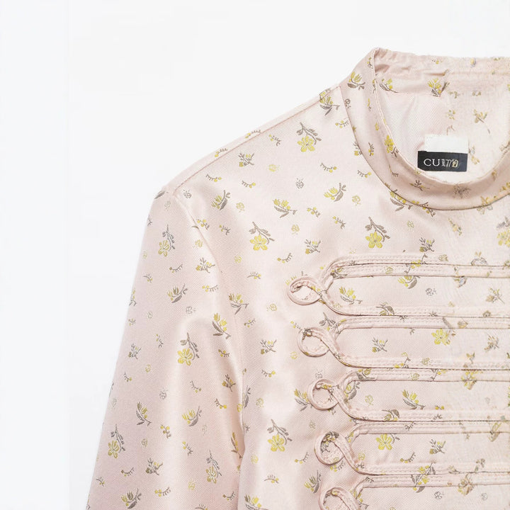 Women's short jacket in military-inspired brocade and frogging design Drune
