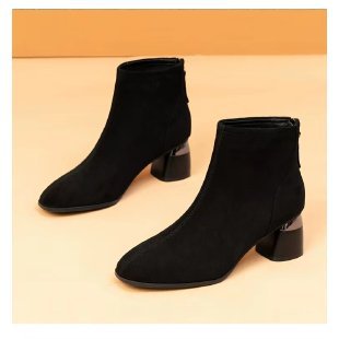 Women Elegant Velvet Leather Ankle Boots Mune Fashion
