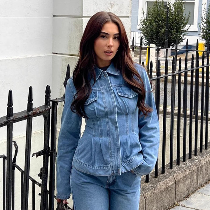 Women Tailored Denim Jacket with Contouring Darts Mune Fashion