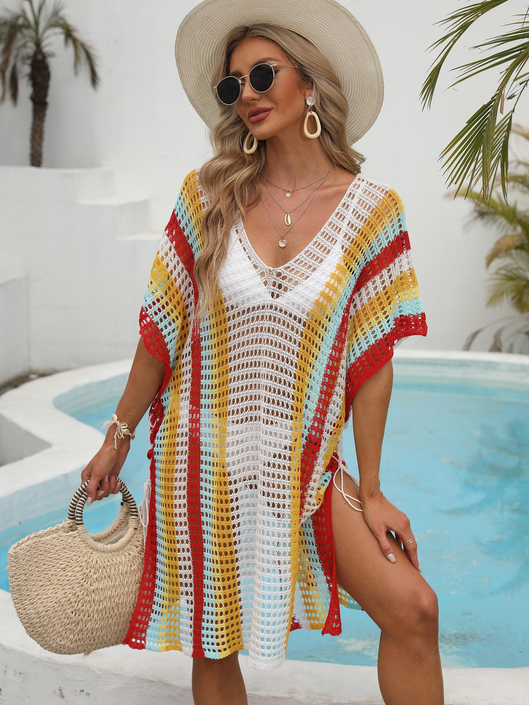 Women’s casual crochet beach cover-up with colorful pattern Mune Fashion