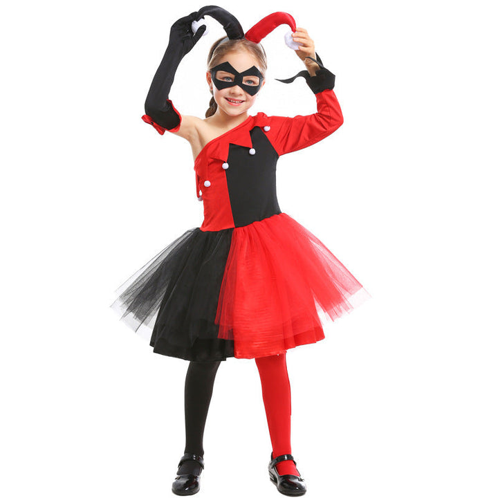 Girl Joker Costume with Tulle Skirt and Masked Accessories Mune Fashion