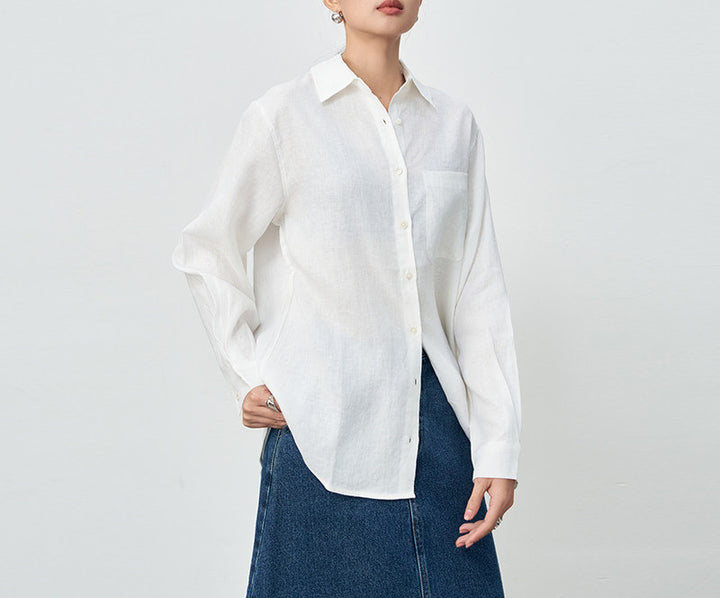 Women High-Quality Linen Blouse with Long Sleeves Mune Fashion