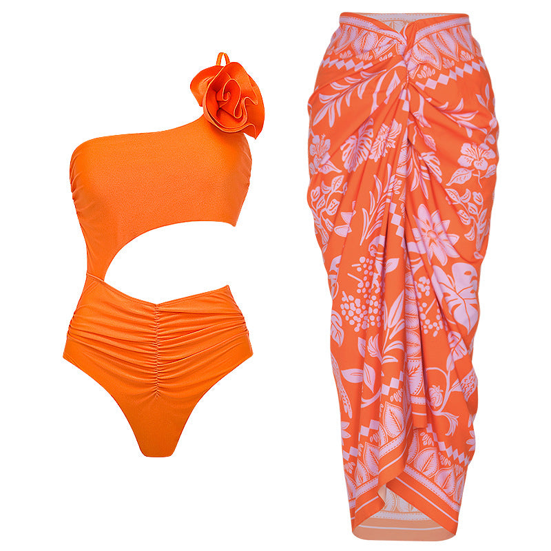 Women's one-piece swimsuit with voluminous ruffle detail and matching wrap skirt Mune Fashion