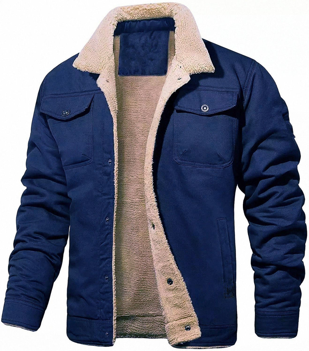 Men's padded sherpa canvas jacket with button placket and chest pockets Mune Fashion