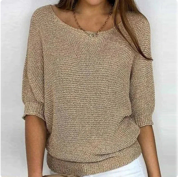 Ladies nan lightweight casual fine knit pullover with wide neckline Mune Fashion