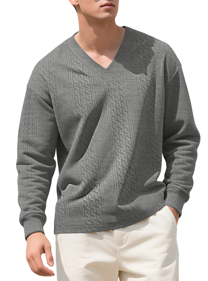 Men's structured V-neck knitted sweater with cable and honeycomb pattern Mune Fashion